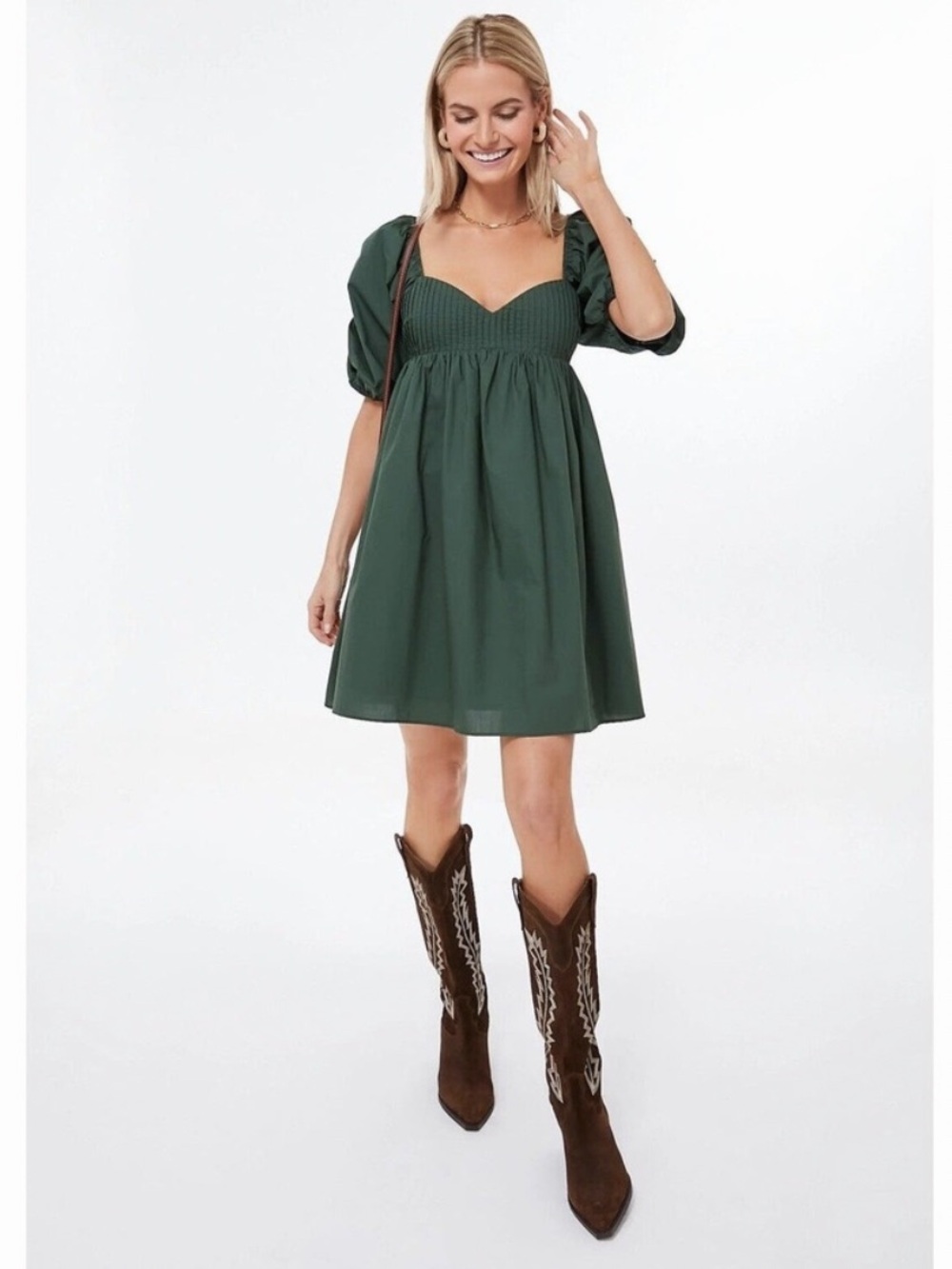 Hyacinth House Sasha Sweetheart Neck Green Babydoll Dress